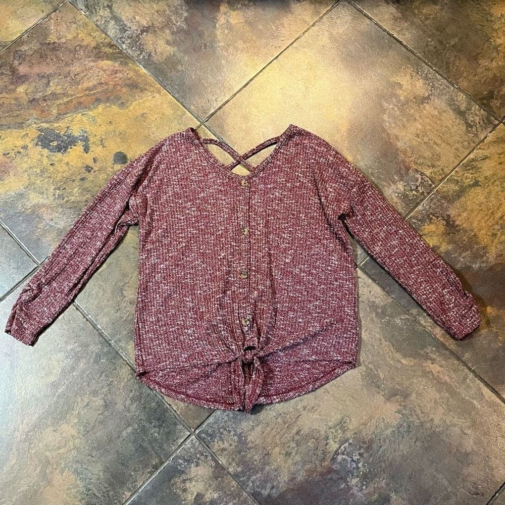 Bobbie Brooks Ladies Red Speckled Button Down Tie Bottom Sweater XL - Picture 4 of 11